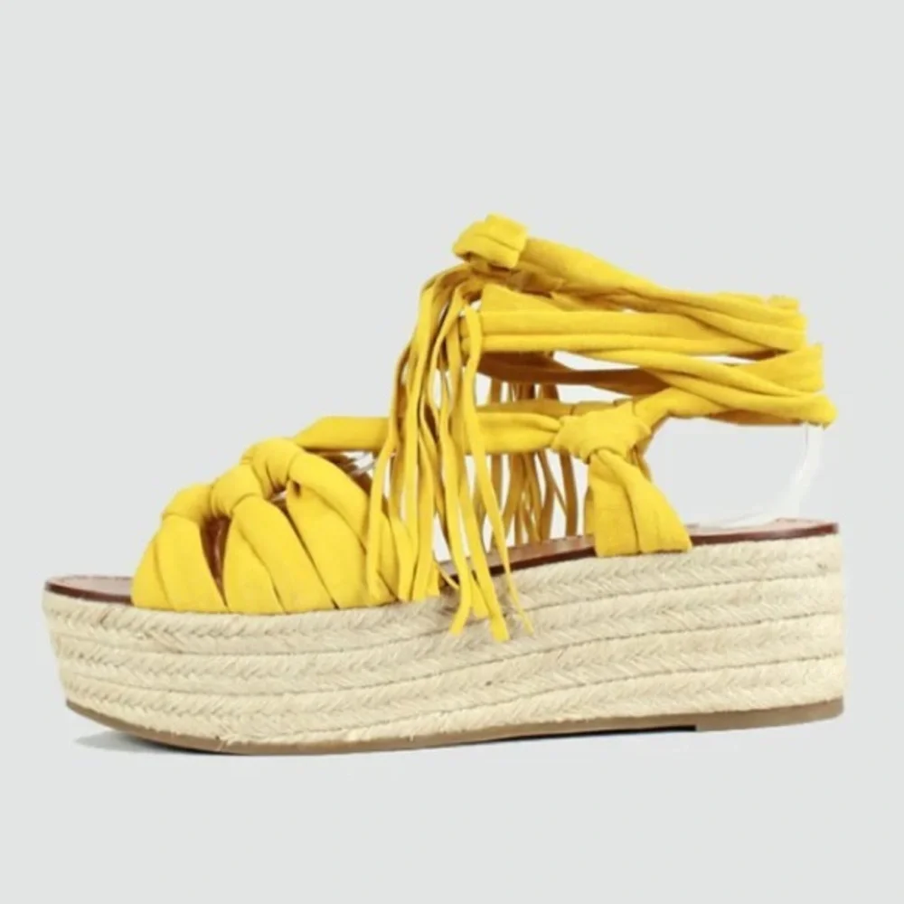 Sigerson Morrison Mustard Yellow Suede Espadrille Platform Wedges Sz.‎ 7